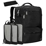 Hynes Eagle 44L Carry on Backpack Airline Approved Travel Backpack for Men Women Large Laptop Backpack 17 inch Nylon Backpack Weekender Bag Black with Compression Packing Cubes Set 4PCS Black