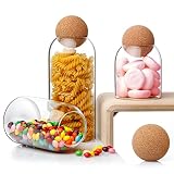 NUTRIUPS Storage Glass Jar with Ball Cork Lid, 3Pcs Glass Canisters with Cork Ball, Cute Decorative