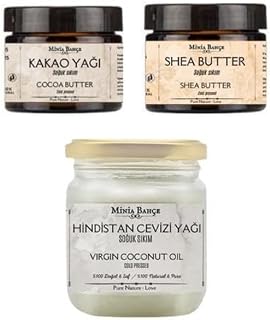 Minia Bahçe%100 Doğal Yağ Seti – Soğuk Sıkım Hindistan Cevizi Yağı, Shea Butter ve Kakao Yağı | 3'lü Bakım Seti | Nemlendirici, Çatlak Önleyici, Bebek ve Hamile Dostu, 250 ml