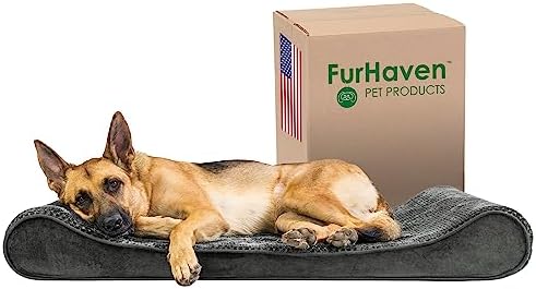 Furhaven Orthopedic Dog Bed for Large Dogs w/ Removable Washable Cover, For Dogs Up to 75 lbs - Minky Plush & Velvet Luxe Lounger Contour Mattress - Gray, Jumbo/XL