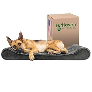 Furhaven Orthopedic Dog Bed for Large Dogs w/ Removable Washable Cover, For Dogs Up to 75 lbs – Minky Plush & Velvet Luxe Lounger Contour Mattress – Gray, Jumbo/XL