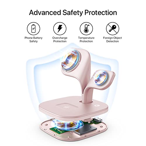 Magnetic Charging Station, Exw 5 In 1 Faster Mag-Safe Wireless Charger Stand For Iphone 14,13,12 Pro/Max/Mini/Plus, Apple Watch 8/7/6/Se/5/4/3/2 And Airpods 3/2/Pro/Pro 2 With Led And Adapter (Pink) #TOP4