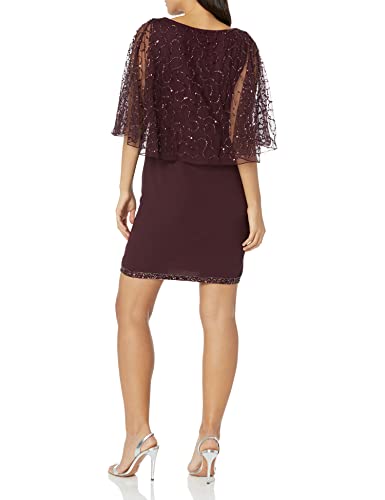 J Kara Women's Cowl Neck Capelet Short Cocktail Sequin Beaded Dress, Wine Multi, 12P #TOP1