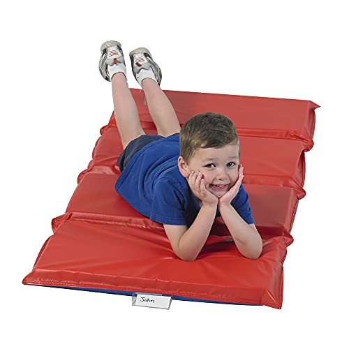 Angeles 2" Nap Mat, Blue-Red, Ael7110A, Toddler Daycare 4-Section Folding Mat, Tear-Proof Edges, Waterproof Seals, Kids Preschool Sleeping Mat #TOP2