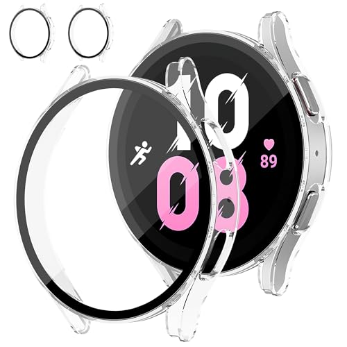 2 Pack Case With Tempered Glass for Samsung Galaxy Watch 5/4/FE Screen Protector 44mm Women Men Hard PC Overall Protection Scratch-Resistant Cover for Samsung Galaxy Watch 5/4/FE Case 40mm Accessories