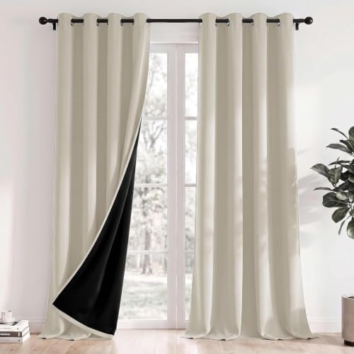 Image of Deconovo 100% Blackout Thermal Curtains for Living Room 52 x 84 Inch Drop, Eyelet Beige Curtains Bedroom with Black Backing & Energy Saving, 2 Panels, Light Beige