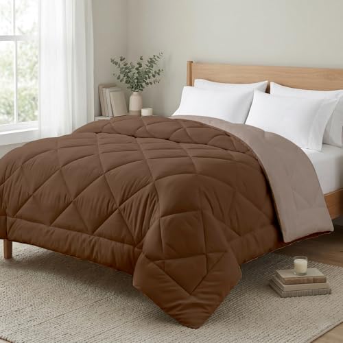AYKA Reversible AC Comforter 150 GSM Lightweight Microfiber Summer Blanket for Single Bed (60x90 Inches) | Soft Cooling Quilt, Breathable All Season Duvet for AC Room | Taupe & Brown
