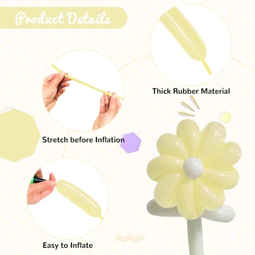 Image of 100Pcs Pastel Yellow 260 Balloons, Long Balloon for Tying Balloon Arch, Long Skinny Balloons for Twisting Ballons Animal balloons Birthday Party Wedding Festival Decorations