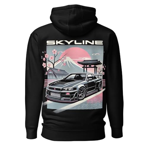 JG Infinite 1990s JDM Car Art Hoodie R34 GT-R Skyline Black