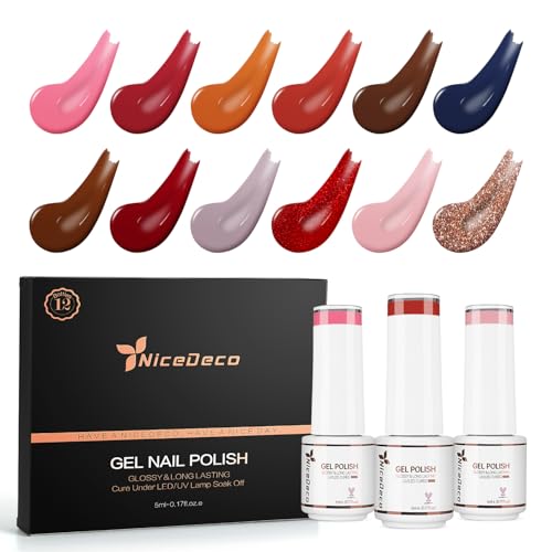 Nicedeco Esmaltes Semipermanentes Para Uñas, Nail Art Manicure Pedicura Design para Salon Home DIY Sin crueldad UV/LED Soak-Off Colores Vibrantes y Duraderos Vegano, 12 x 5ML SET 5