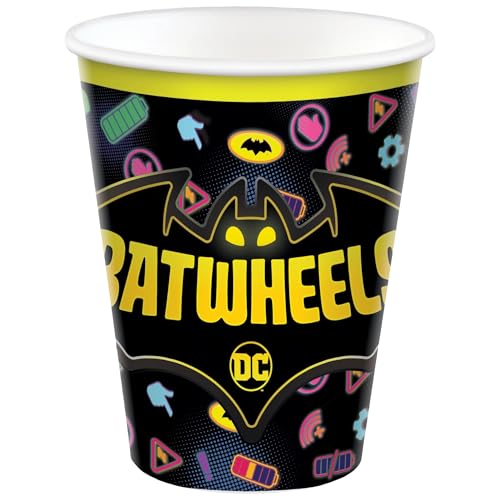 Bat Wheels 7\" Plates Luncheon Napkins Cups and Table Cover Serves 16 | Officially Licensed | Includes Happy Birthday Button | Bundle of 5 Items Party Supplies Pack