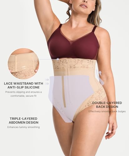 Image of SHAPELLX Tummy Control Thong Shapewear for Women Shaping Thong Body Shaper | Hook Zipper Closure, High Waist, AirSlim, back support, anti-slip, no dig, Faja Panty, under dress, no panty lines, Polka Dot
