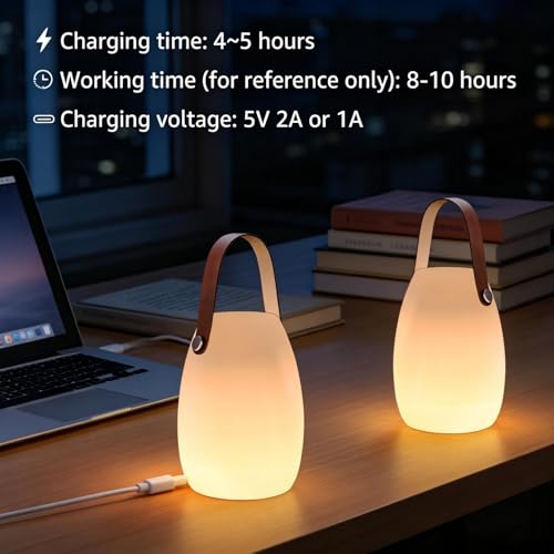 Image of uuffoo 2 Pack Rechargeable Portable Table Lamp, Cordless RGB Lantern with Remote, Decorative LED Night Light, IP44 Waterproof Indoor Outdoor Lamp for Bedroom Patio Garden Wedding Party