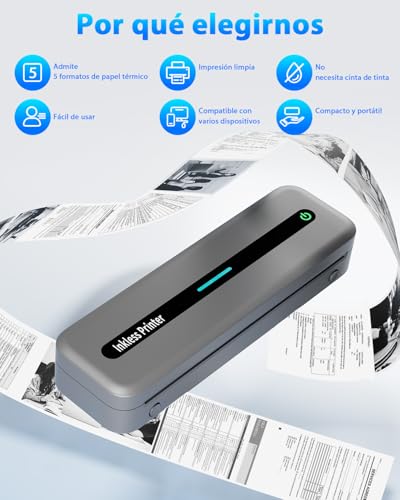 Miniatura 2 de Colorwing M832 Impresora Móvil Térmica A4, Bluetooth, Pequeña Compacta Para Iphone Y Android, Portátil Inalámbrica Para Viajes - Gris