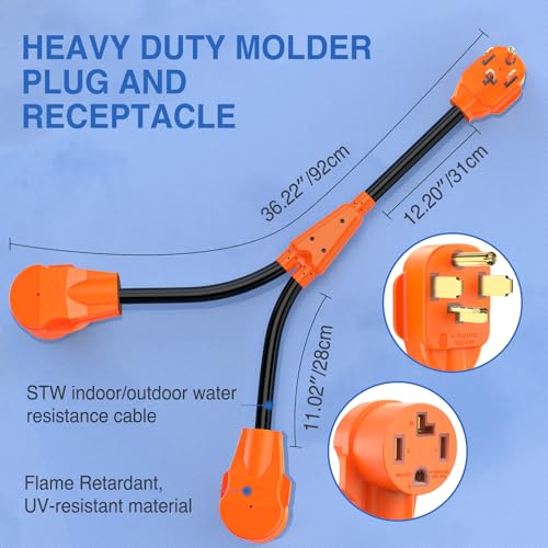 Image of Nilight EV Dryer Y Splitter Adapter Cord 30 Amp Male Plug to Two 30Amp Female Receptacle 4 Prong 125V /250V 7500 Watt Pure Copper Conversion Heavy Duty STW 10 AWG Cable 14-30P 14-30R 30M /30F