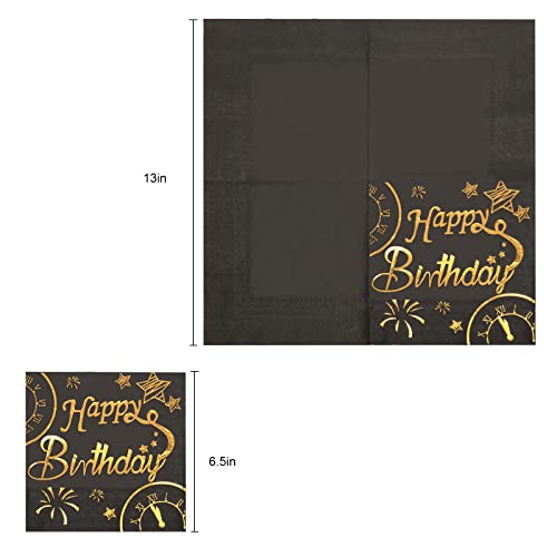 Apriciti Black And Gold Birthday Paper Napkins, 20 Pack Square Party Beverage Cocktail Napkins With Gold Foil Words "Happy Birthday", Perfect For Adults And Kids Birthday Party Celebration Decoration #TOP1