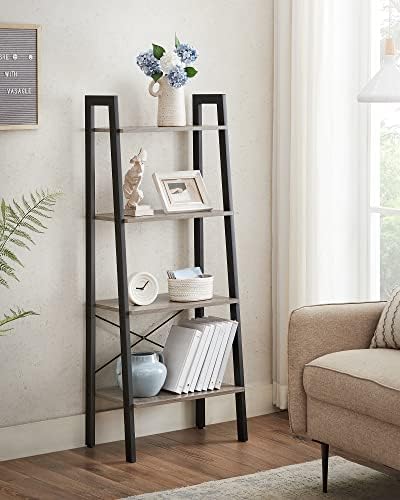 VASAGLE Ladder Shelf, 4-Tier Bookshelf, Bookcase, for Living Room, Bedroom, Kitchen, Home Office, Industrial Style, Steel Frame, Greige and Black LLS44MB