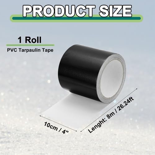Image of PATIKIL Awning Repair Tape 4 inch x 26ft Waterproof Canvas Tape High Adhesive Tear Repair Patch Kit for PVC Tarpaulin Tent Awning Fabric RV Sail Boat Cover, Black