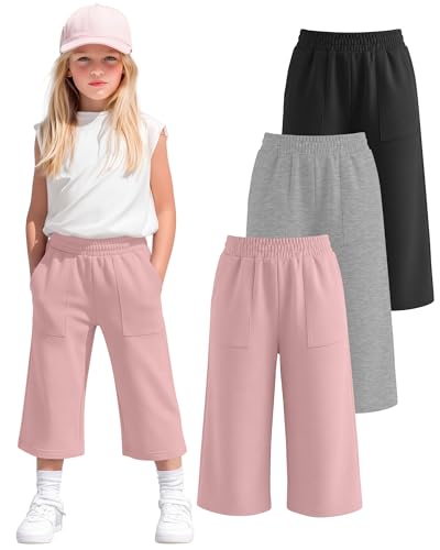 Langyiwee Girls Wide Leg Capri Pants 3 Pack - 3-Color Set, 7-8 Years