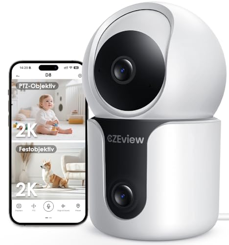 CZEview 3MP+3MP Dual Kameras Überwachung Innen, 5Ghz WLAN 360° Hundekamera Haustierkamera mit APP, Überwachungskamera Innen, ABO Optional, Indoor Camera