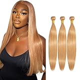 27 Bundles Human Hair Honey Blonde Straight Bundles 12 14 16 Inch Grade 8A Brazilian Virgin Hair Extensions Double Weft Soft Real 27 Blonde Hair Weave