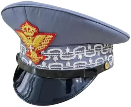 Italian Army General Visor Cap, Military Style Replica Hat, Gray with Embroidered Crown Emblem