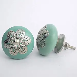 CASADECOR Set of 6 Knobs Filigree Work Ceramic Knob Kitchen Cabinet Drawer Pulls Handle