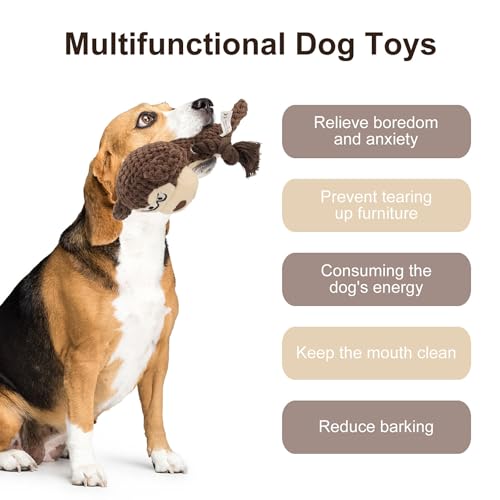 TONYFY Hundespielzeug, Hund Quietschspielzeug mit Knitterpapier, Plüschtier Hund Plüsch Kauspielzeug, Baumwollseil interaktives Spielzeug für Welpen, kleine, mittlere Hunde (Brauner AFFE)