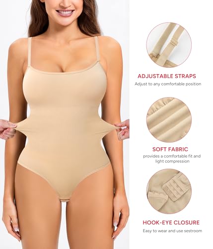 Image of Nebility Shapewear Bodysuits for Women - Tummy Control Square Neck Bodysuit Seamless Full Body Shaper Going Out Top