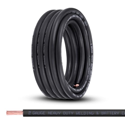 Shirbly 2 Gauge Battery Cable,25FT Black 2 AWG Pure Copper Wire Welding Cable, for Automotive, Battery, Solar and Generator, Standard USA OFC Wire