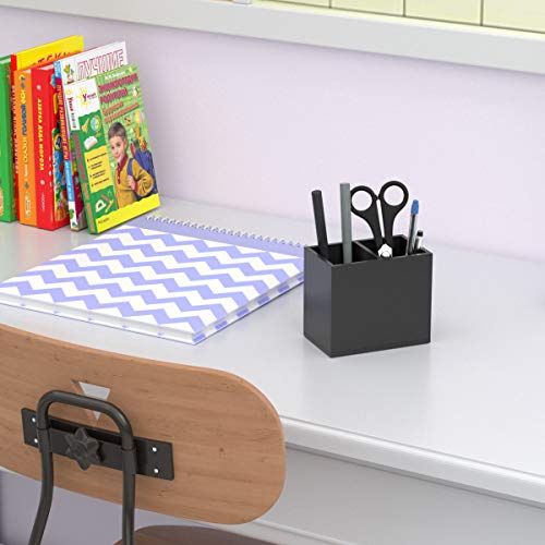 Image of NIUBEE Acrylic Pen Holder 2 Compartments, Black Pencil Organizer Cup for Countertop Desk Accessory Storage