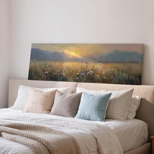 Coucher de soleil impressionniste en grand tableau panoramique pour salon élégant