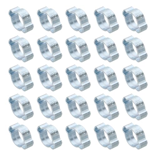 Image of PATIKIL 50 Pack 11-13mm Double Ear Hose Clamp, Galvanized Steel O Clip Crimp Rings for Fuel Petrol Pipe Tube Fitting Connections, Silver Tone