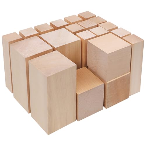Schnitzholz 20 Stück Lindenholz zum Schnitzen 3 Größen Holz zum Schnitzen Basteln und Drechseln Schnitzholz Rohlinge für Handwerk DIY Kinder Erwachsene(10x5x5cm 10x2.5x2.5cm 5x5x5cm)
