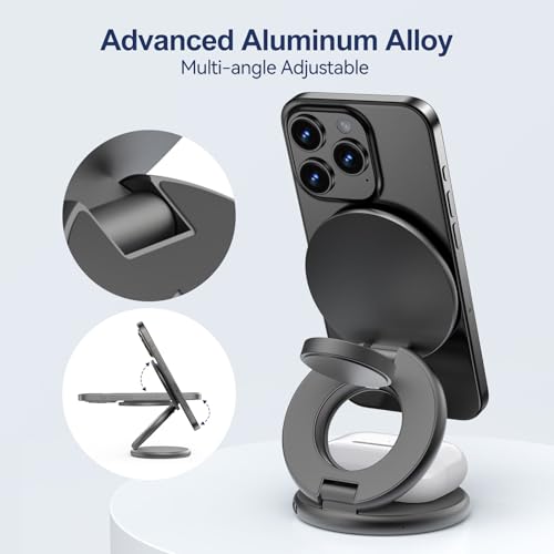 Image of KU XIU X63 3 in 1 Charging Station for Apple, Aluminum Alloy Foldable Magnetic Wireless Charger, Travel Charger for iPhone 17 /16 /15 /14 /13 /12 Series, Apple Watch & AirPods (with 20W Adapter)-Gray