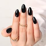 MouyouGlow Press on Nails Kurz,Almond Schwarz Einfarbige Design Short Glossy Almond Fake Nails,Black Plain Shiny Pure Colour Halloween Artificial Fingernägel