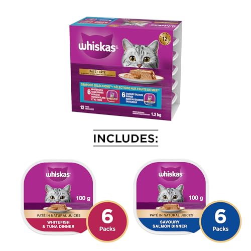 WHISKAS Seafood Selections Wet Cat Food Paté Multipack - 6 Whitefish and Tuna, 6 Salmon, 12x100g Tray image 4