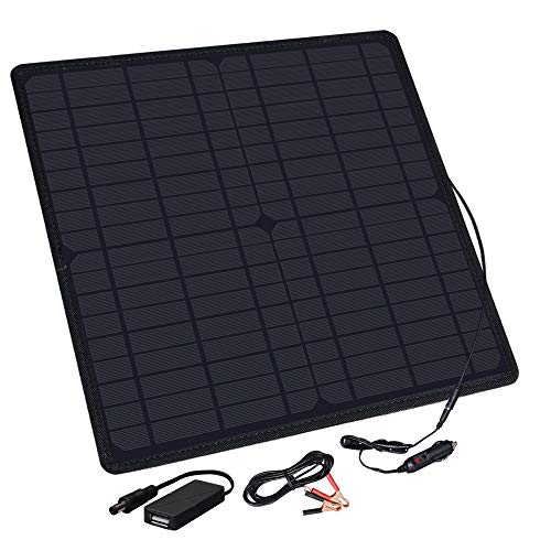 XINPUGUANG カーソーラーチャージャー 20W 18V 12V ソーラーパネル 黒 単結晶 ポータブル 超薄型 12V バッテリー 自動車 オートバイ トラクター ボート バッテリーへの補充電 メンテナンス ソーラー充電器
