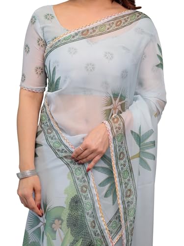 Image of ALMAARI FASHIONWomen's Floral Printed Organza Saree with Unstitched Blouse Piece | Traditional Ethnic Wear Sarees | Soft Lightweight Ethnic Office Wear Daily Wear Indian Sari (ORGANZA 121-130 H)