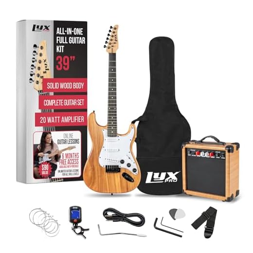LyxPro Electric Guitar 39" inch Full Beginner Starter kit Full Size with 20w Amp, Package Includes All Accessories, Digital Tuner, Strings, Picks, Tremolo Bar, Shoulder Strap, and Case Bag - Natural