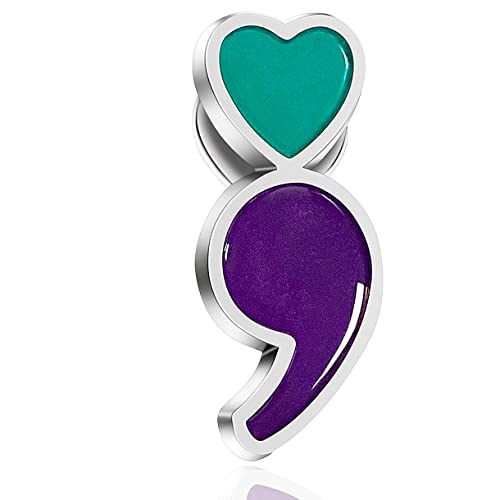 6/12/50/100/Pcs Semicolon Mental Health Suicide prevention awareness Lapel pins Bulk Metal Purple & Teal Ribbon pin Souvenir Series Gifts