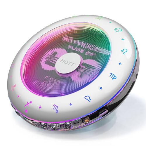 HOTT C901 CD Player Portable,Album CD Players with Bluetooth 5.3 Anti Skipping cd Player Rechargeable 1800mAh with Support TF Card/RGB Light Small CD