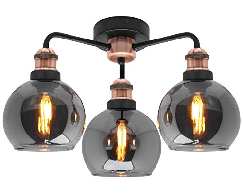 Modern Grey Glass Ceiling Light 3 Globe Shades Round Chandelier Antique Vintage Copper Lamp Holder M0 232