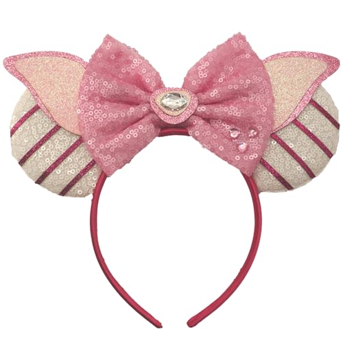 ZHENNAN Glitter Piglet Bows Ears Headbands for Women, Piglet Costume Hairbands Cartoon Themed Events Birthday Party Decorations Halloween Hair Accessoires