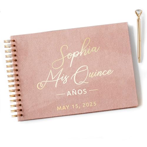 Image of Personalized Quinceanera Guest Book Photo Album - Pink Scrapbook for Sweet 15 or Sweet 16 with Polaroid Instax Corners - Holds 4x6 or 5x7 Pictures - Custom Hardcover Keepsake (Pink, Large - 11.7x8.3)