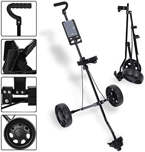 Qqq Golf Push Pull Cart, Lightweight Foldable 2 Wheels Push Golf Cart Trolley, Golf Push Cart 2 Wheel Folding Pull Carts for Golf Clubs, Walking Golf Carts with Cup Holder Folding Pull Golf Carts