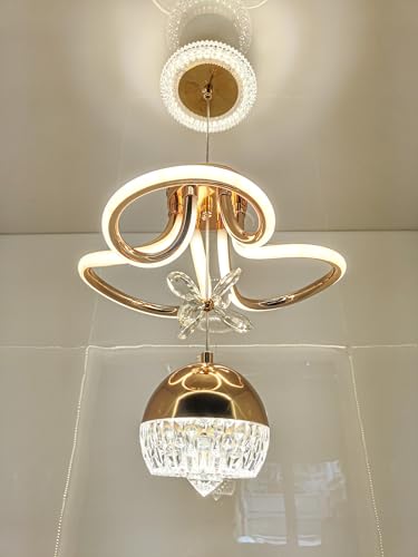 Image of swanart Modern LED Chandelier with Crystal Pendant - Dimmable Gold Ceiling Light Fixture for Living Room, Dining Room, Bedroom