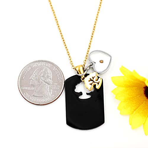 Uloveido Colar com pingente de árvore de vida de aço inoxidável preto para mulheres, mãe com coração