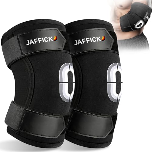 Jaffick-Weightlifting-Elbow-Brace-Elbow-Sleeve-with-Dual-Adjustable-Compression-Straps-for-Bench-Press-Powerlifting-Pressing-Men-Women-1-Pair-Black-L Jaffick Weightlifting Elbow Brace - Elbow Sleeve with Dual Adjustable Compression Straps for Bench Press, Powerlifting, Pressing, Men & Women (1 Pair) (Black, L) - Image 1