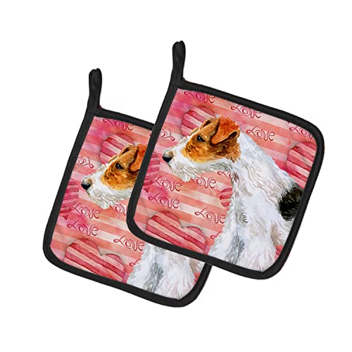 Caroline's Treasures BB9737PTHD Fox Terrier Love Pair of Pot Holders, Red Kitchen Heat Resistant Pot Holders Sets Oven Hot Pads for Cooking Baking BBQ, 7 1/2 x 7 1/2